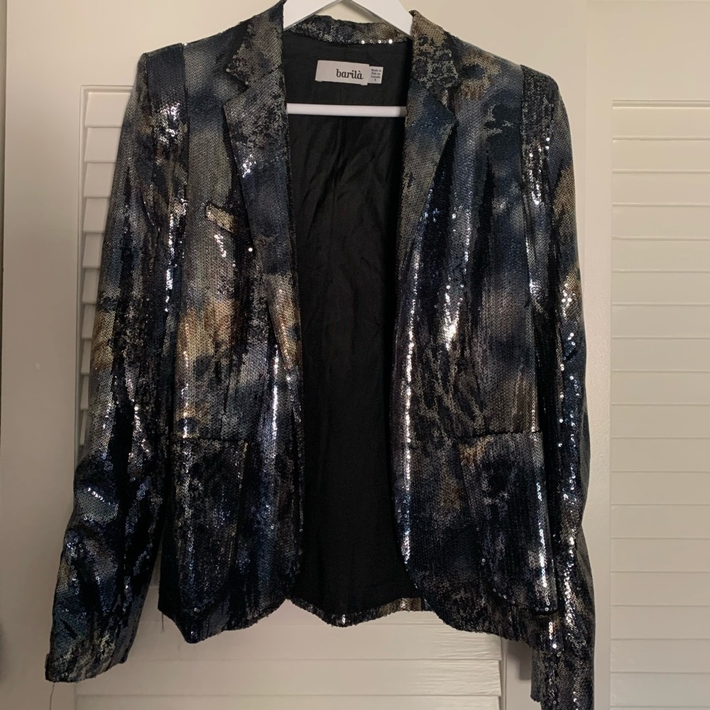 barila blazer sequins tuile distressed details